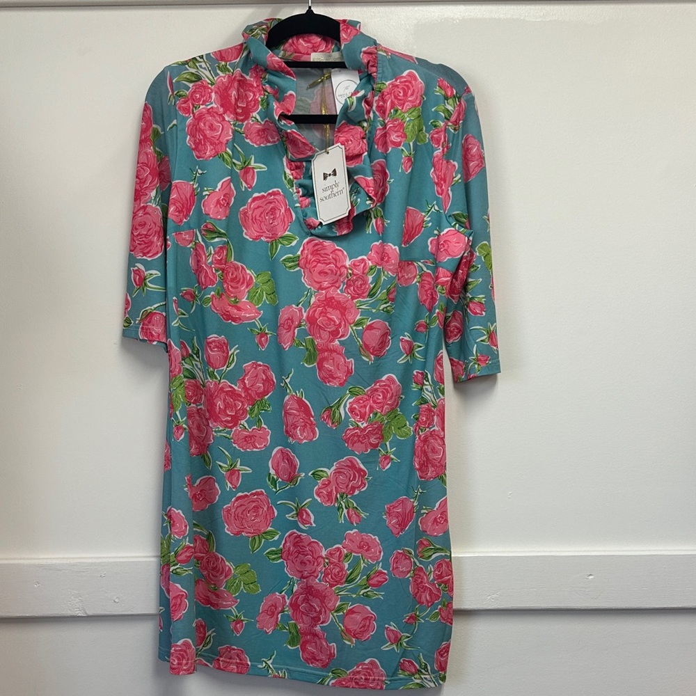 Simply Southern Blue and Pink Floral Midi Dress